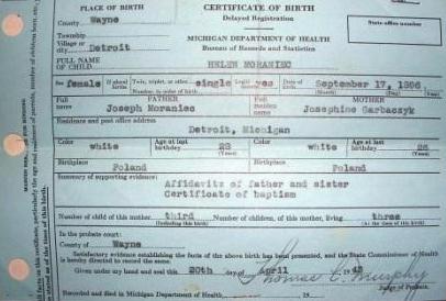 Helen Moraniec birth certificate (c) 2012 barefoot photos