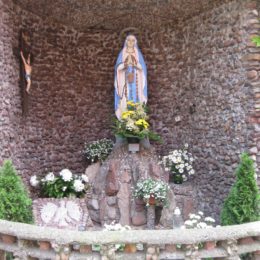Lourdes grotto outside of Lekno church